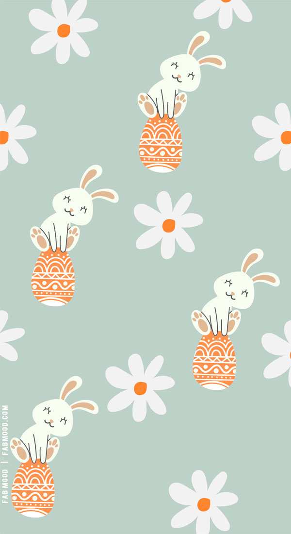 Easter Wallpapers For Every Device : Bunny & Daisy Sage Background