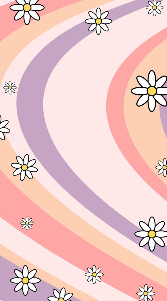 50 Preppy Wallpaper Ideas To Elevate Your Screen Style : Retro Rainbow with Daisy