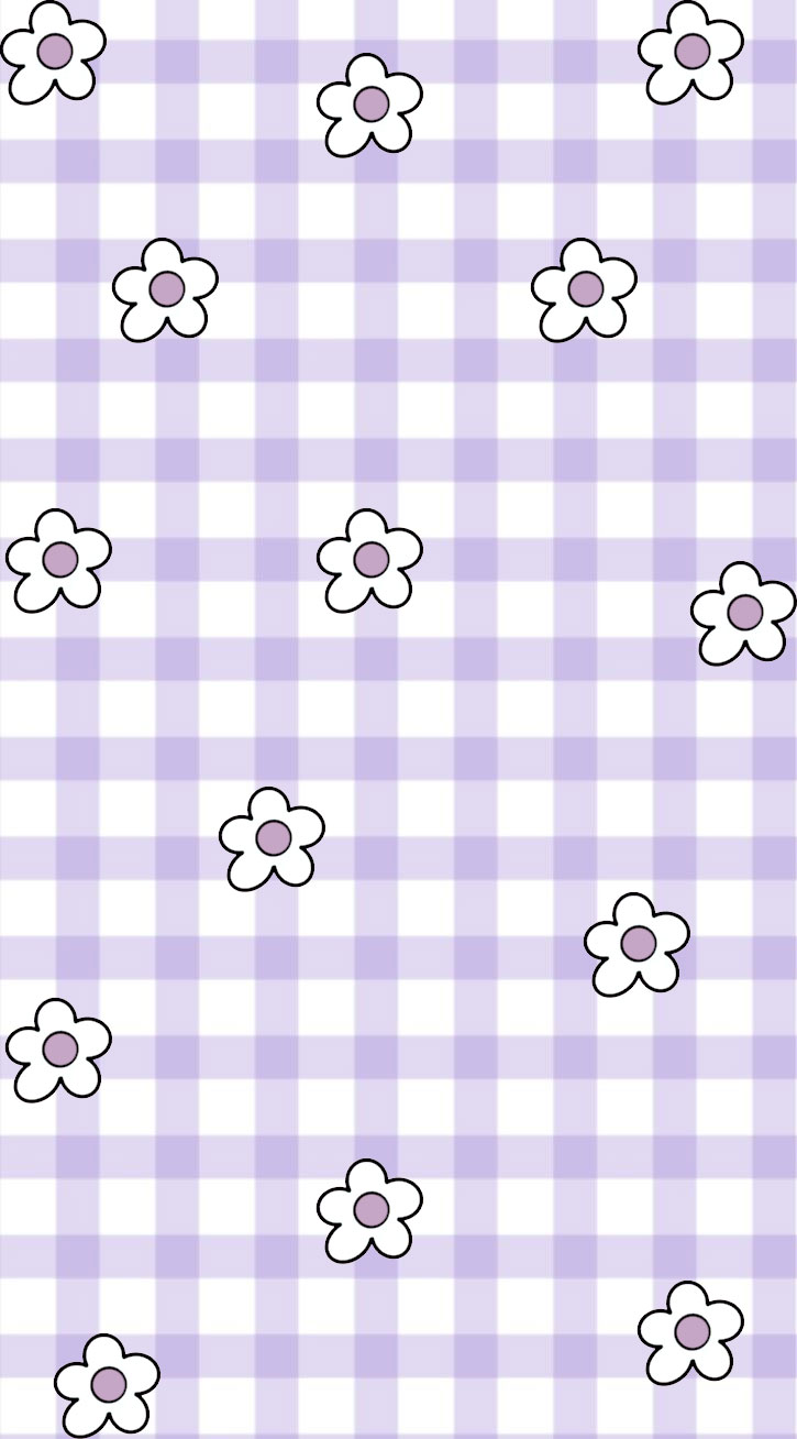 50 Preppy Wallpaper Ideas To Elevate Your Screen Style : Lavender Gingham with Daisy