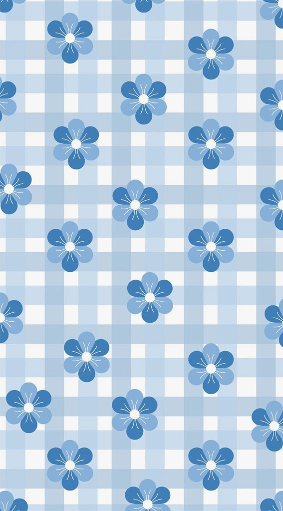 50 Preppy Wallpaper Ideas To Elevate Your Screen Style : Blue Floral Blue Gingham