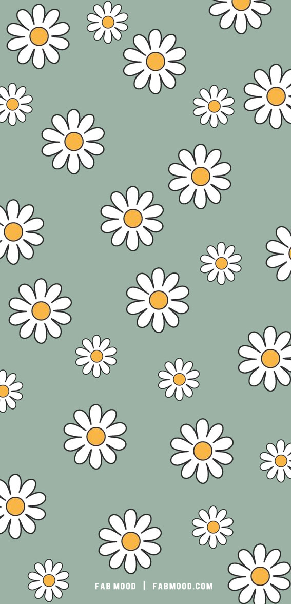 March Wallpaper Ideas for Any Device : Sage Green with Daisies