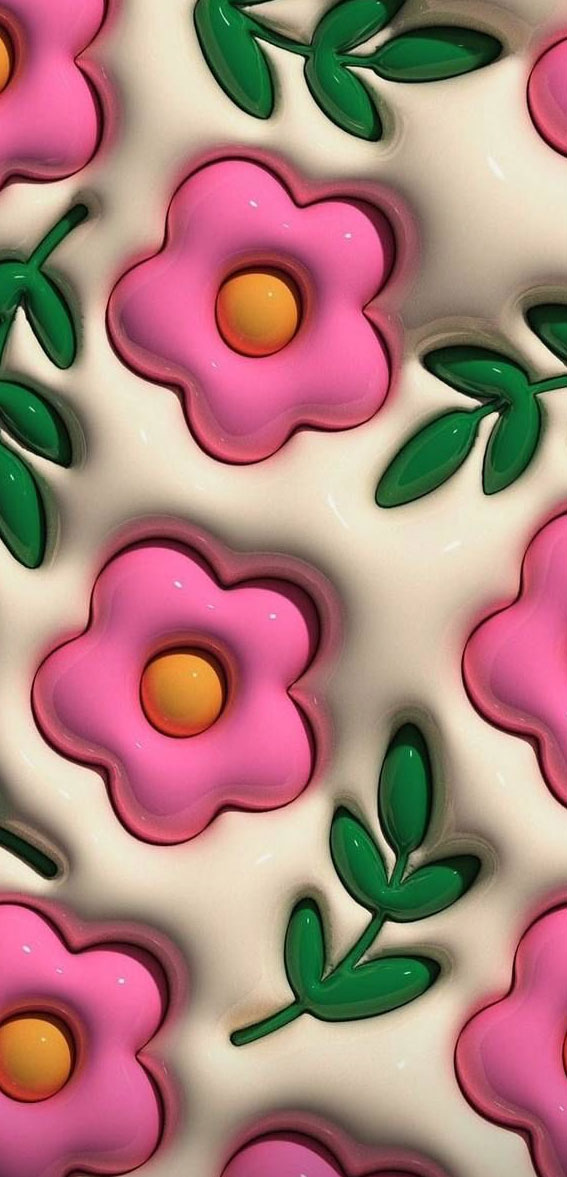 March Wallpaper Ideas for Any Device : 3D Pink & Green Floral Wallpaper