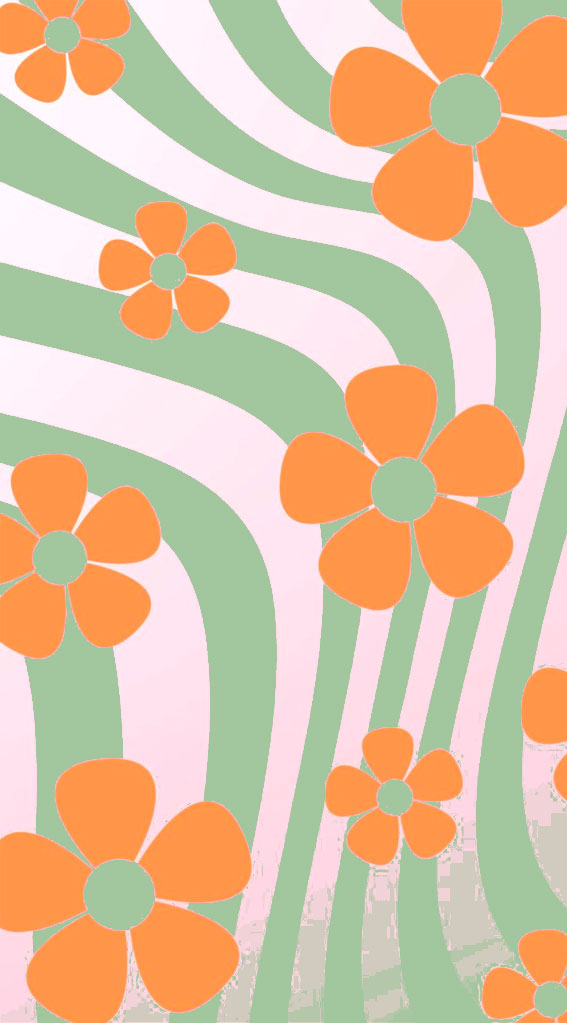 50 Preppy Wallpaper Ideas To Elevate Your Screen Style : Orange Daisy & Green Strips