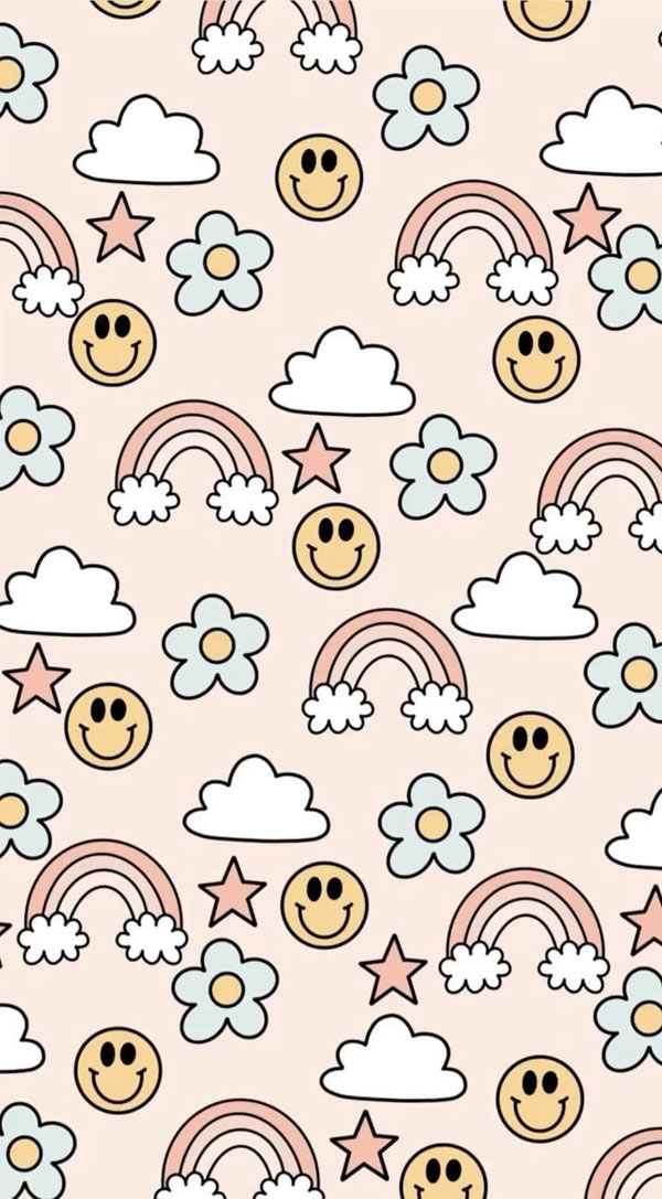 50 Preppy Wallpaper Ideas To Elevate Your Screen Style : Cloud, Daisy, Star & Smiley Face