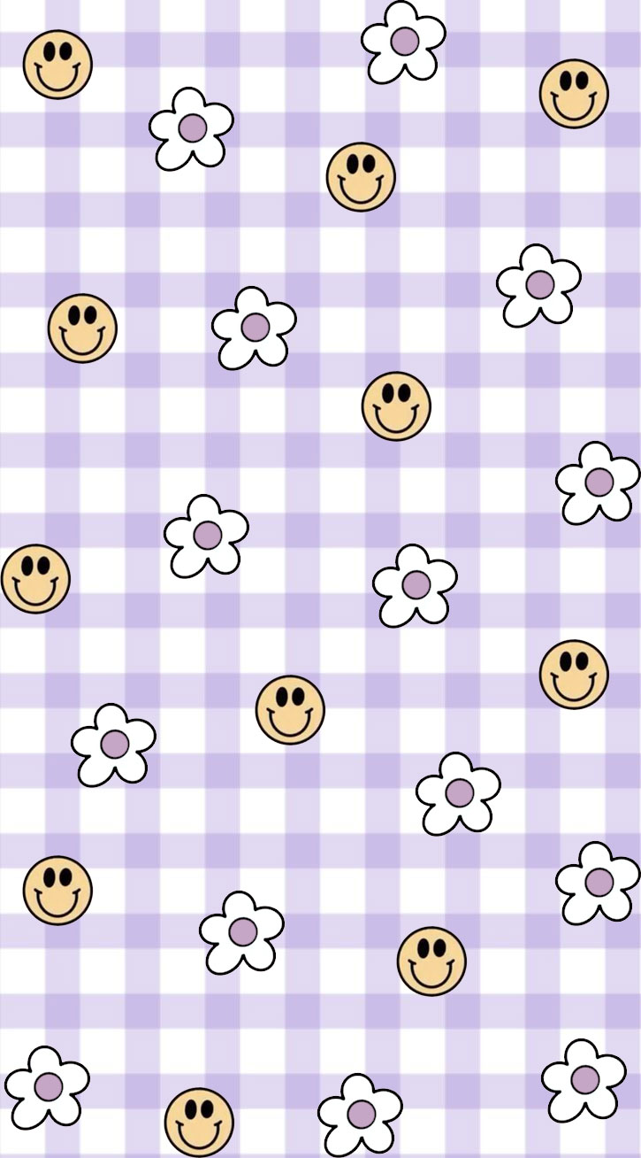 50 Preppy Wallpaper Ideas To Elevate Your Screen Style : Daisy & Smiley Face Lavender Background