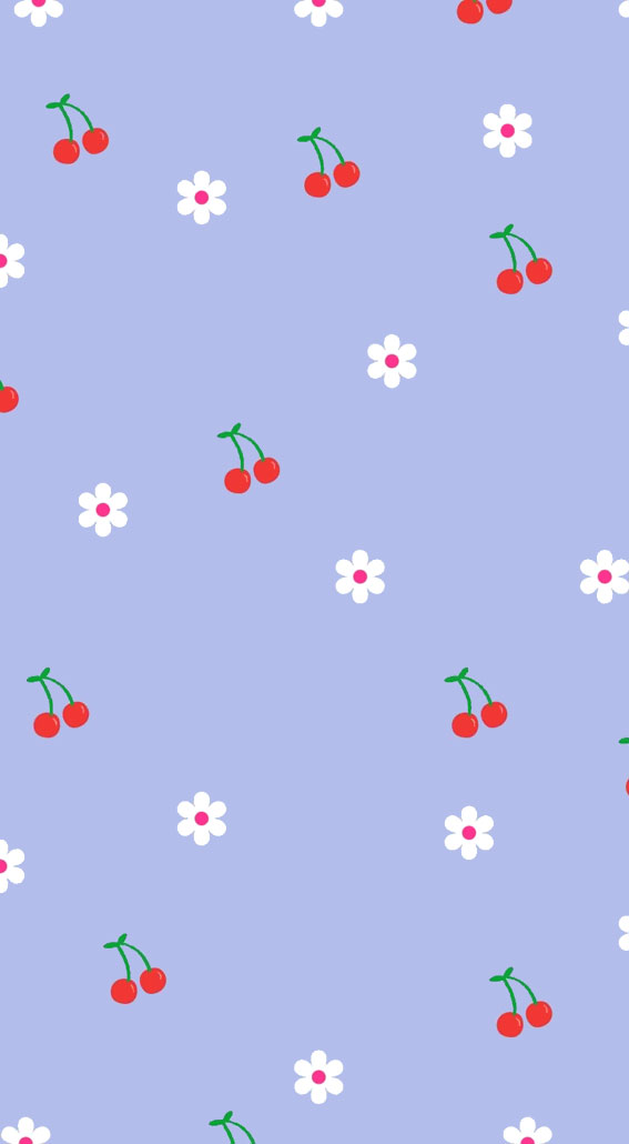 50 Preppy Wallpaper Ideas To Elevate Your Screen Style : Cherry & Daisy Blue Wallpaper