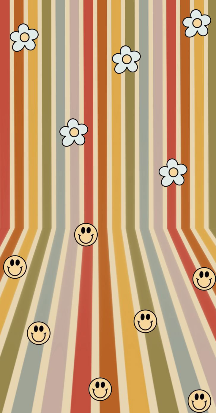 50 Preppy Wallpaper Ideas To Elevate Your Screen Style : Colourful Strips with Daisy & Smiley Face