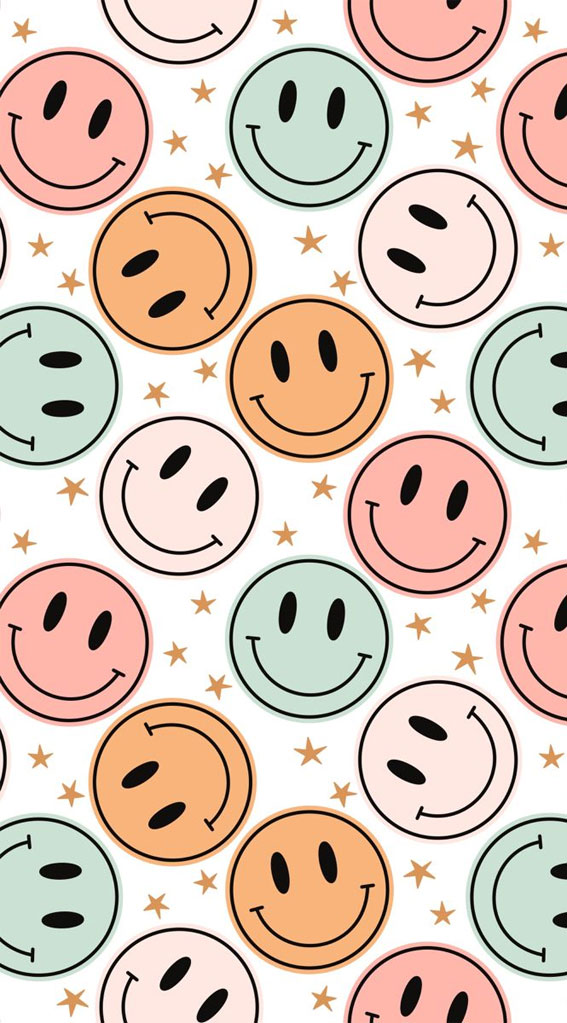 50 Preppy Wallpaper Ideas To Elevate Your Screen Style : Pastel Smiley Faces