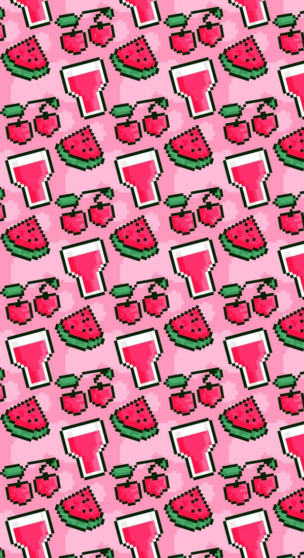 50 Preppy Wallpaper Ideas To Elevate Your Screen Style : Cherry & Melon Pink Pixel Wallpaper