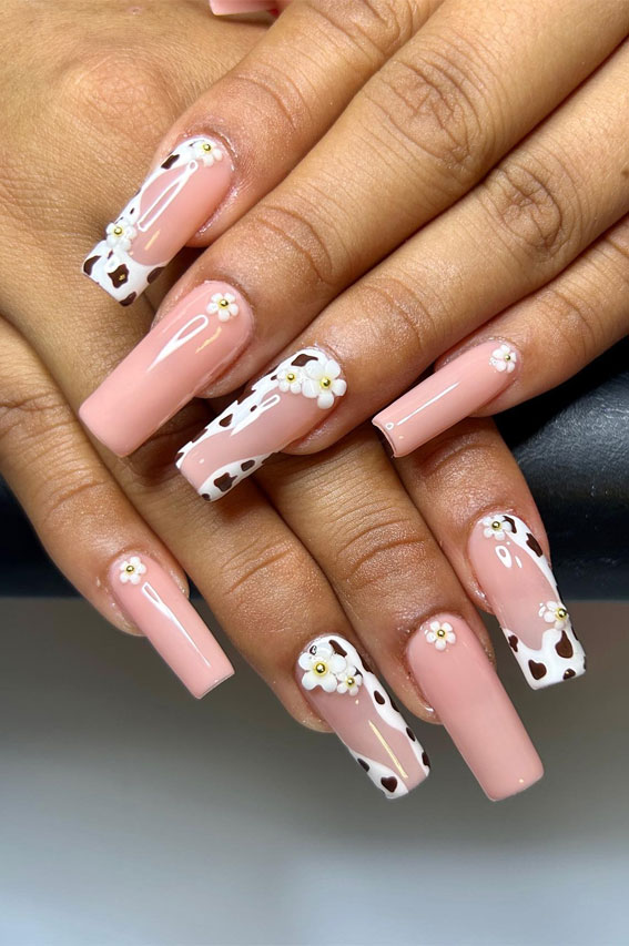 Moo-ve Over 21 Chic Cow Print Nail Designs : Abstract Brown and White Cow Print Nails