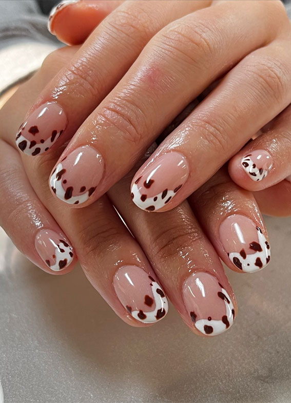 Moo-ve Over 21 Chic Cow Print Nail Designs : Brown & White Cow Print Tip Nails