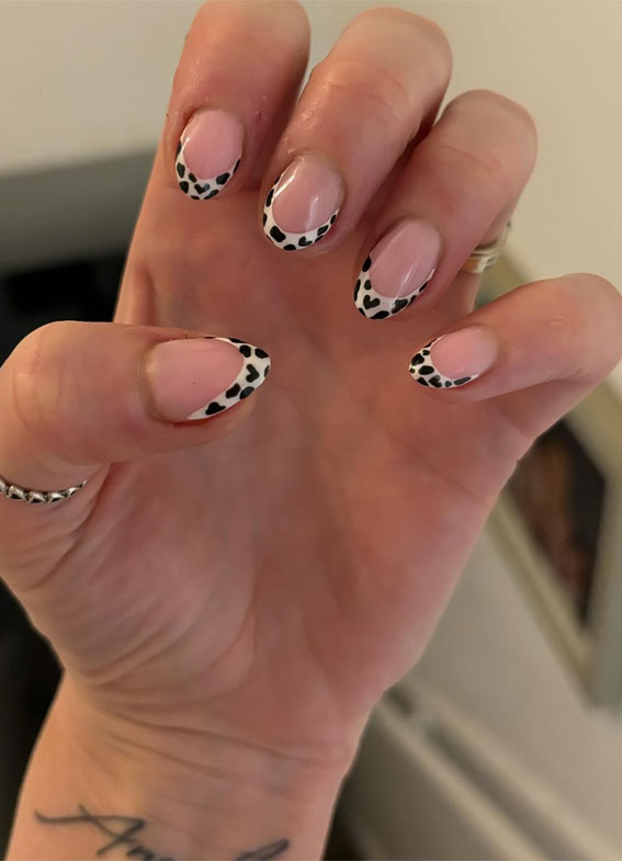 Moo-ve Over 21 Chic Cow Print Nail Designs : Love Heart Cow Print Tip Nails