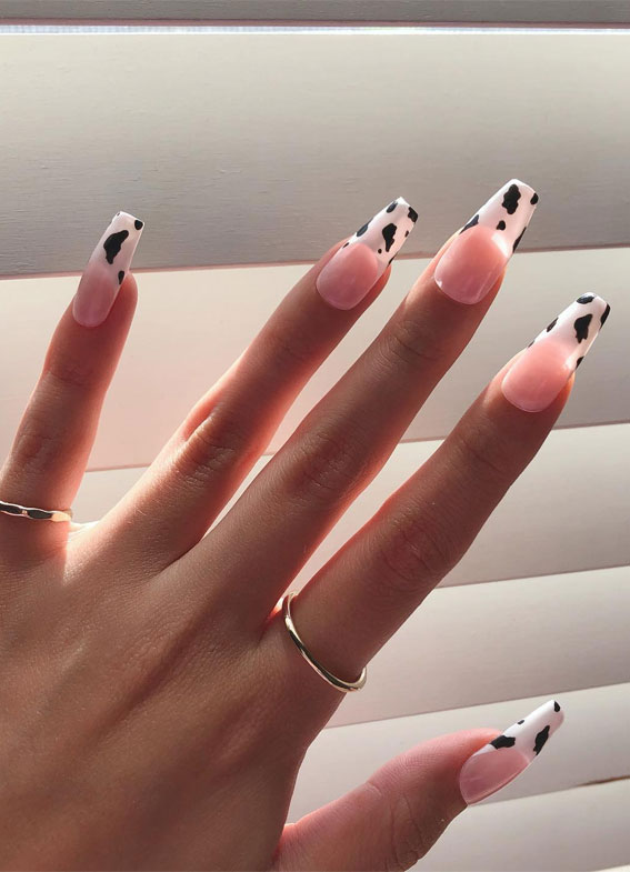 Moo-ve Over 21 Chic Cow Print Nail Designs : Cow Print French Tip Sheer Nails