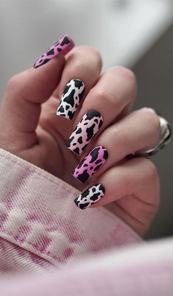Moo-ve Over 21 Chic Cow Print Nail Designs : Shades of Pink Cow Print Nails