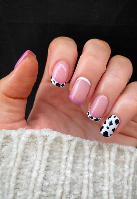 Moo-ve Over 21 Chic Cow Print Nail Designs : Cow Print Double French Tip Nails