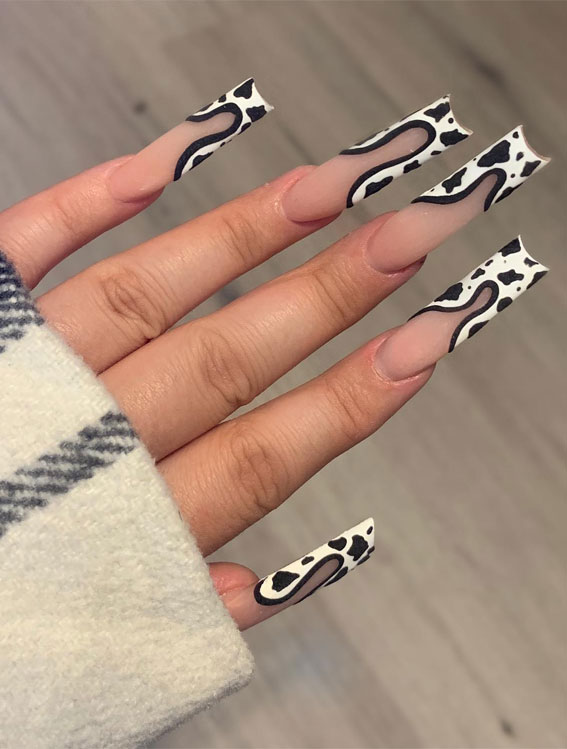 Moo-ve Over 21 Chic Cow Print Nail Designs : Abstract Cow Print French Tips