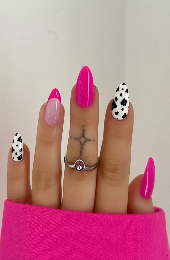 Moo-ve Over 21 Chic Cow Print Nail Designs : Barbie Pink French Tip & Cow Print Nails