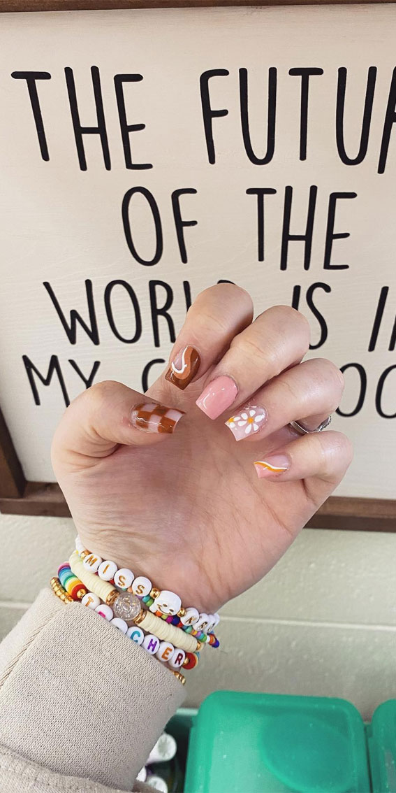 28 Trendy Retro Nails Inspired By The Past : Shades of Brown Mix n Match Nails